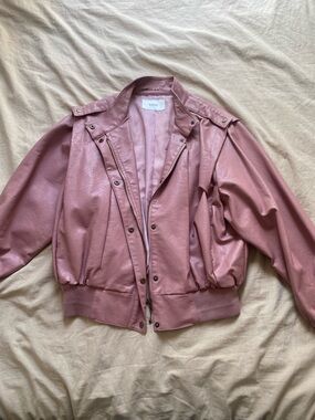Mauve Pink Faux-Leather Bomber Jacket - Women's